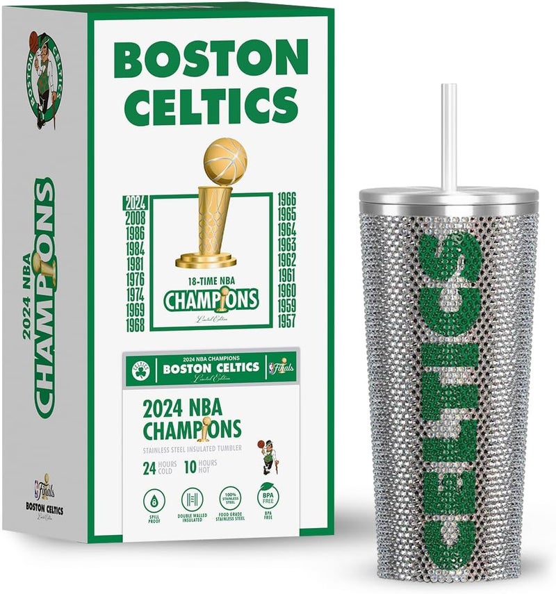 Hydrapeak x NBA Officially Licensed Boston Celtics Championship Edition 25 oz Rhinestone Bling Tumbler with Straw Lid, Limited Edition Collectors Box - Image 1